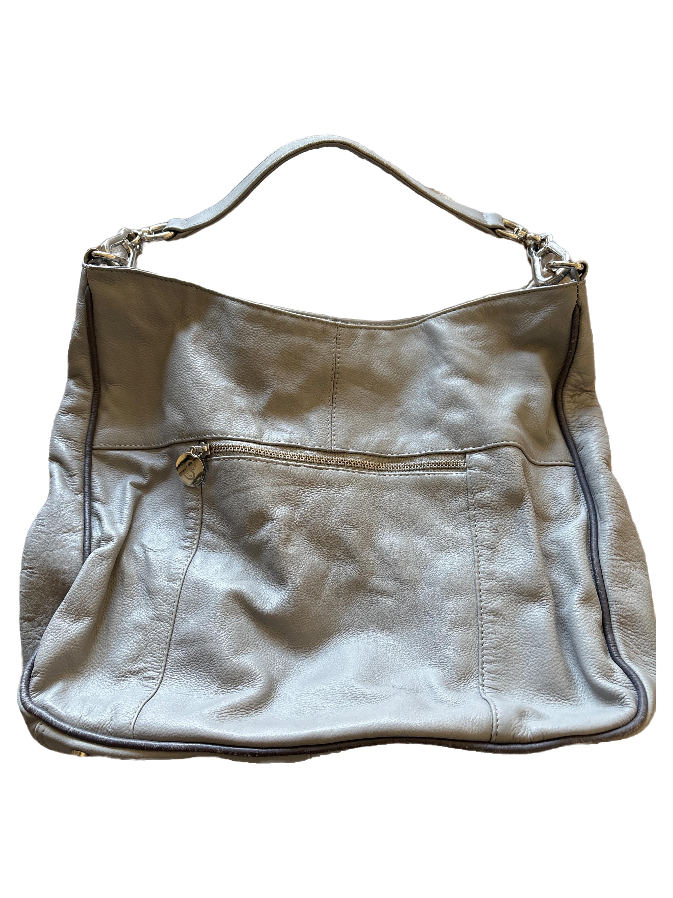  Henkeltasche Damen Leder grau elegant Vintage